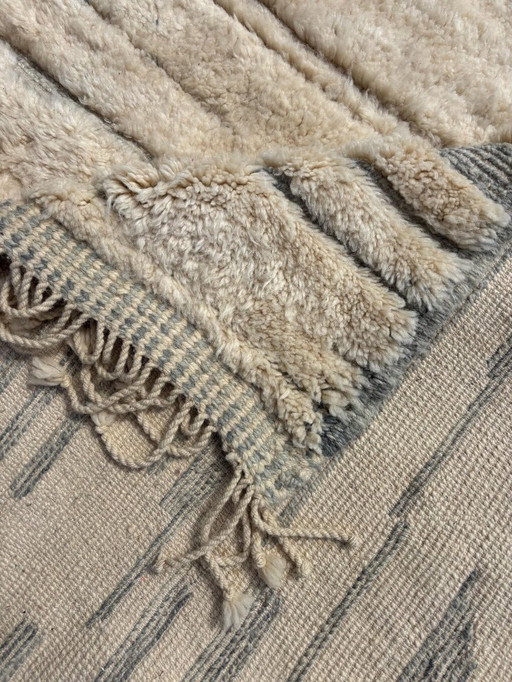 Marokkaans Mrirt Wit Wollen Tapijt 200x300 cm - Berber Marokkaans Modern Tapijt - Marokkaans Natuurlijk Wollen Tapijt -