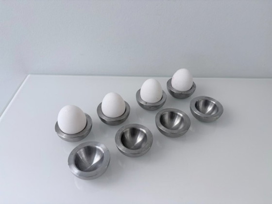 Set of 8 Stainless Steel Egg Cups – Minimalist Design – Table accessories, rvs (photo 3 of 10)