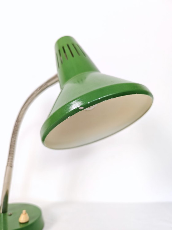 Image 1 of Green Gooseneck Desk Lamp: Vintage Industrial Lighting, Yugoslavia