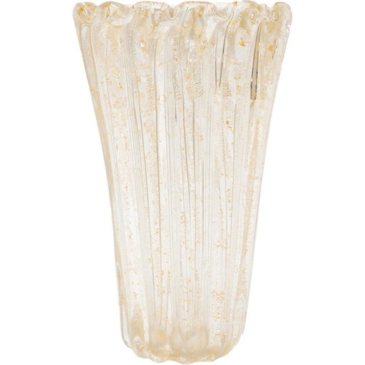 Ribbed vase with gold inclusions by Archimede Seguso, 1950s