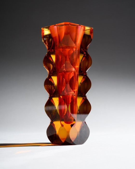 Image 1 of Exbor Oldrich Lipa Lipsky Sculptural Czech Art Glass Vase DUO Vintage 60s-70s