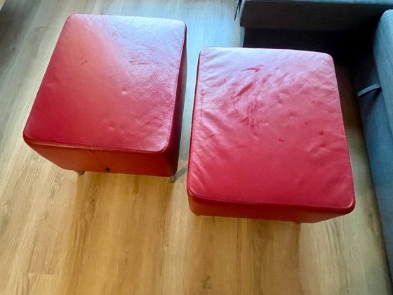 Image 1 of Gelderland Lucca 6772 – 2 fauteuils en cuir + 2 poufs – Cuir rouge