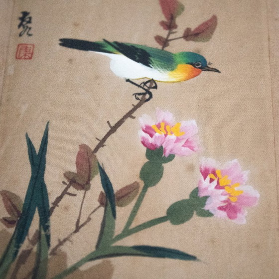 Acquerello cinese vintage su seta: uccelli e fiori – Decorazioni murali, Wood (photo 7 of 8)