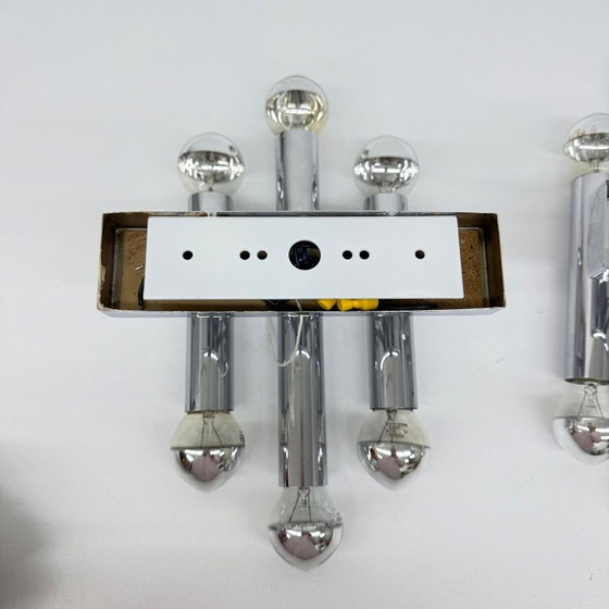 Image 1 of Paar Gaetano Sciolari Wandlampen Leuchter Chrom Rohr , 1970er Jahre