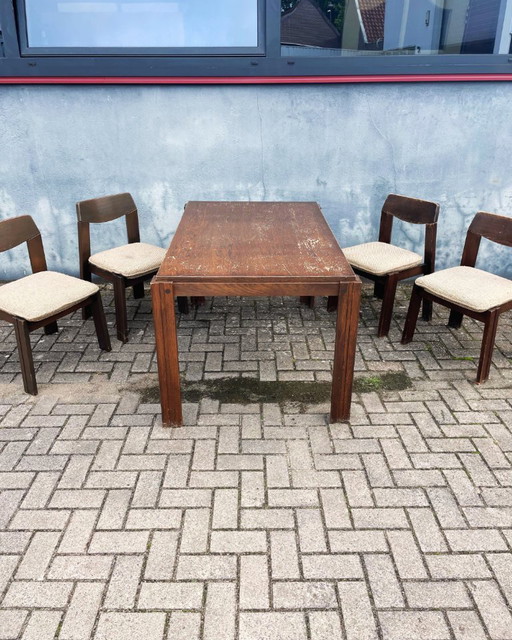 Ensemble de salle à manger brutaliste des années 1960 (table extensible + 4 chaises)