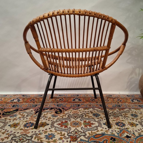 Vintage Rohe Noordwolde Rotan Kuipstoel – Stoelen / fauteuils, Metal, Rattan (photo 7 of 8)