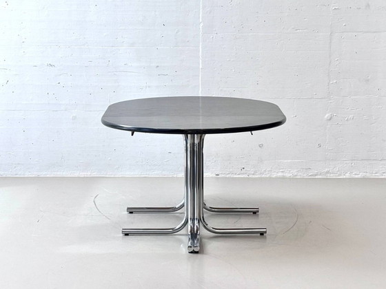 Image 1 of Black extendable table with chrome frame, 1970s