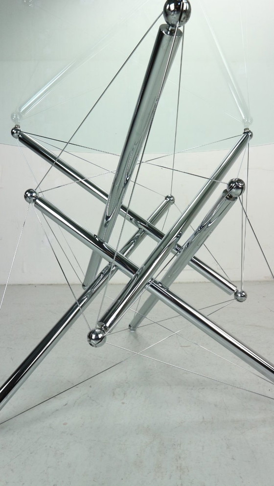 Image 1 of Tavolo da pranzo in acciaio cromato 714 Tensegrity di Theodore Waddell per Cassina, anni '80