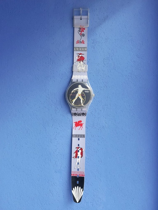 Vintage XXL Wanduhr Swatch Greek Olympic "Discobolus 1992" Armbanduhr Memphis Milano Postmodern Wand Uhr