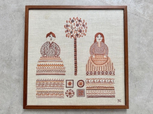 1x Vintage-Stickerei im skandinavischen Stil – kunst, Textile, Wood