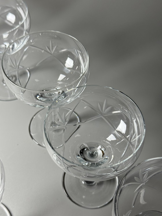 Image 1 of Holmegaards Glasværk - Años 20 - Juego de 6 copas de cóctel y champán de cristal grabadas a mano - Modelo Ulla