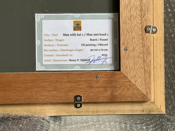 Image 1 of Origineel Olieverf schilderij op paneel met titel "Man met hoed - 1"