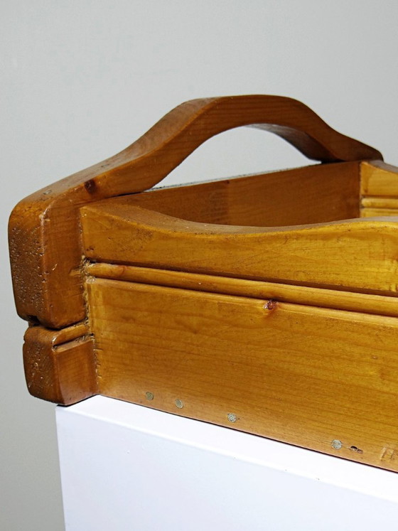 Image 1 of Solid wood tray with handles, handcrafted, rustic style, 1960s-70s