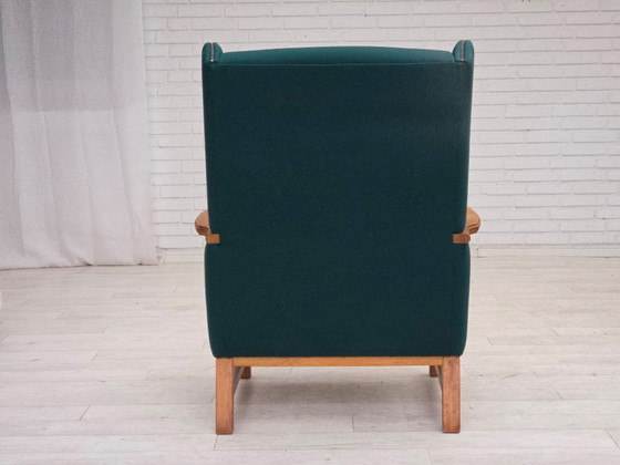 Image 1 of 1970s, Danish high back armchair, furniture wool, solid oak wood.
