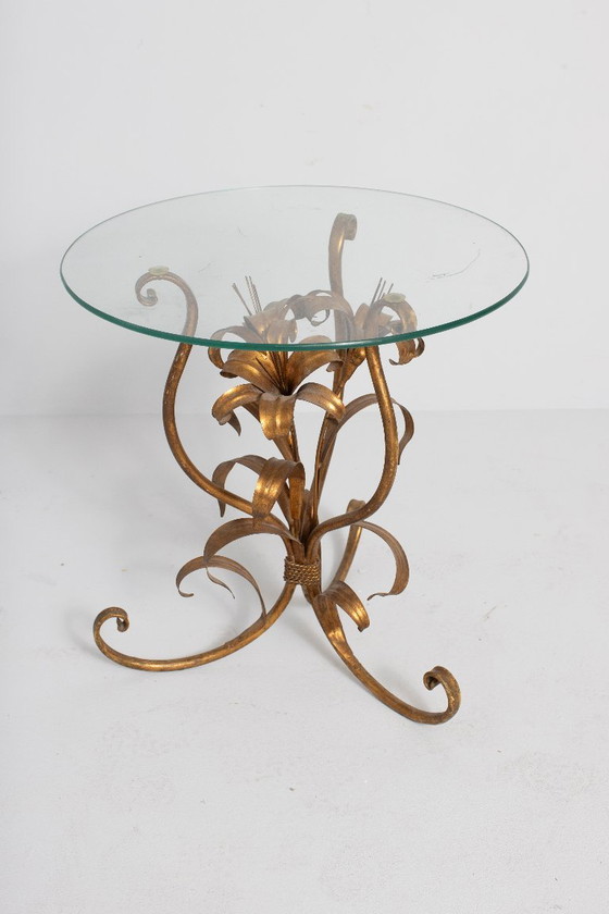 Hans Kögl Vintage Bijzettafel In Verguld Metaal En Glas – Jaren 60/70 (photo 6 of 6)