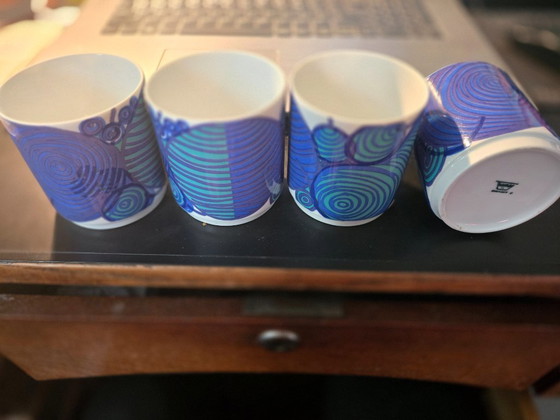 Image 1 of 4 ceramic mugs in white and blue - 70s design - Herta Bengtson Thomas Rosenthal Group Germany Totally cool