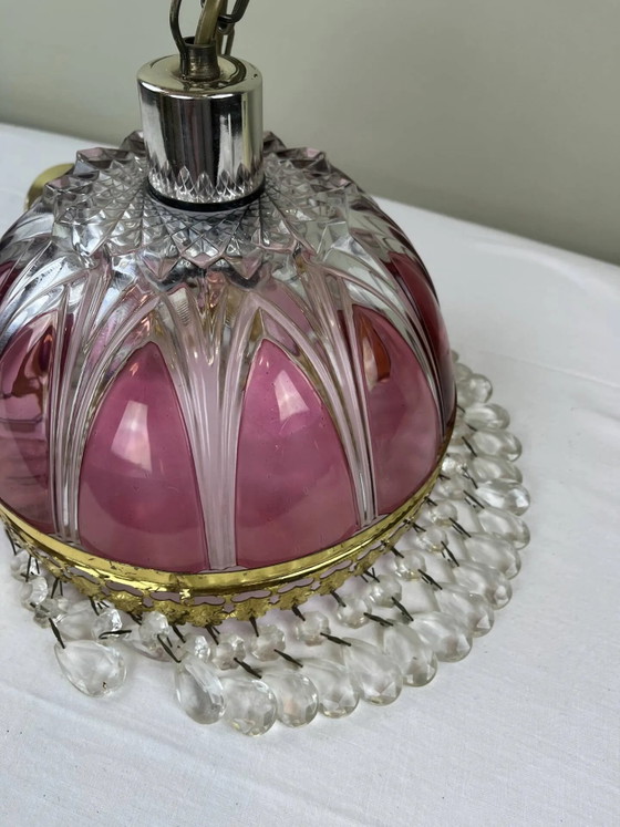 Suspension en verre taillé avec pampilles – Crystal, Glass, Art Deco (photo 6 of 10)