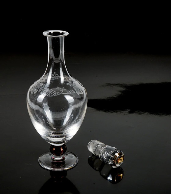 Signed C.I. Italy Crystal Etched and Engraved Glass Bottle with Stopper – Glass & Decanter (photo 2 of 8)