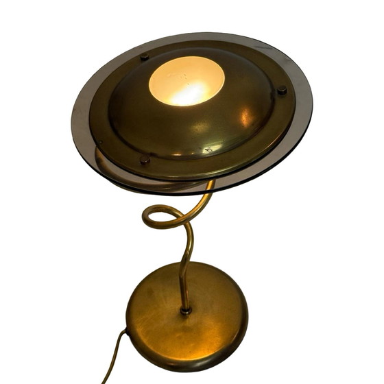Image 1 of Steinhauer - Messing/goudkleurig en rookglas - Vintage bureaulamp in postmoderne stijl