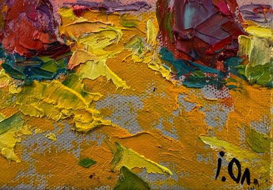 Original-Ölgemälde Sonnenuntergang Feldlandschaft im hellen Sommermorgen – Gemälde & Zeichnungen, Canvas (photo 5 of 8)