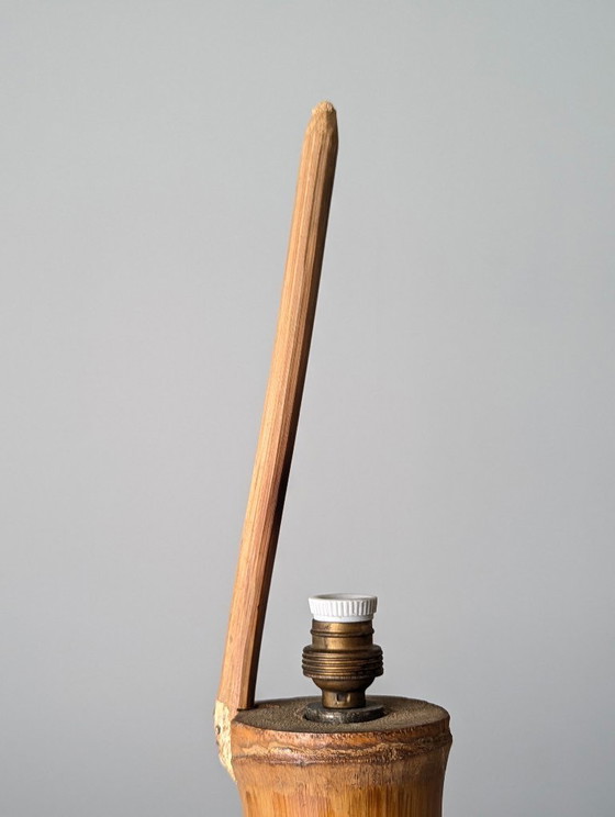 Image 1 of Bamboo and Rattan Table Lamp with Woven Shade, 1950s