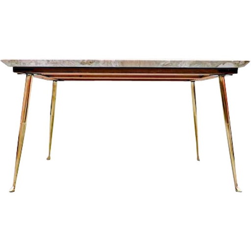Table d'appoint vintage en mable et laiton, italien, années 1960