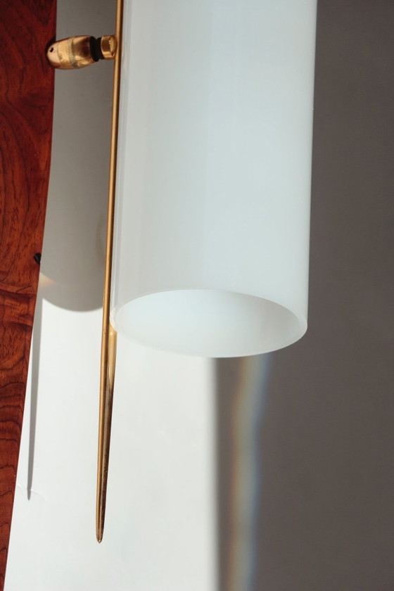 Image 1 of 4 Modernistische verstelbare wandlampen in teak en messing – 1950