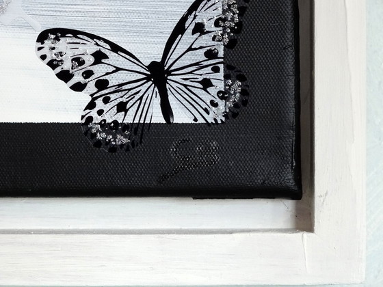 Modern painting with butterflies, black and white, CB, Paintings & Drawings, Canvas, Wood (photo 5 of 13)