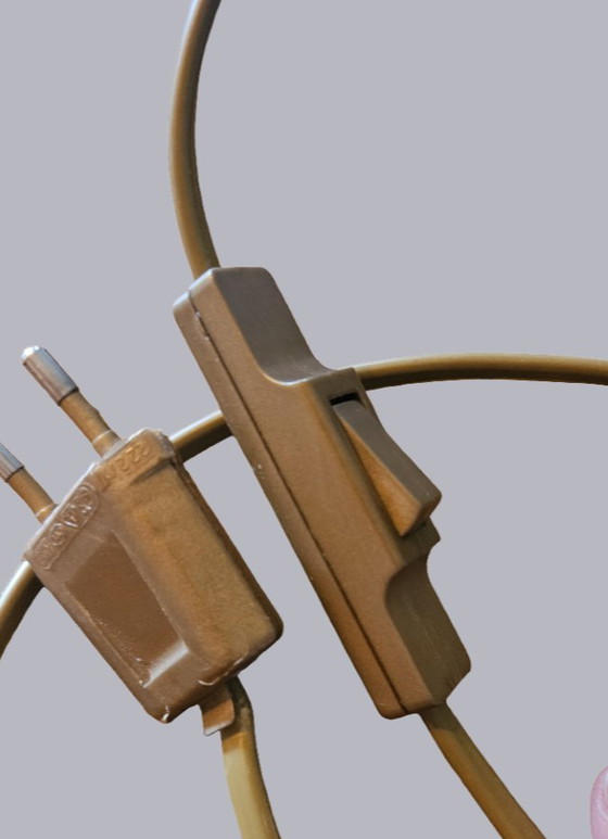 Image 1 of Lampada da tavolo vintage anni '70 - Paralume in vero vetro e marmo - Effetto legno e ottone