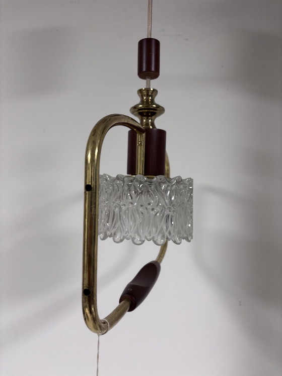 P Vintage Temde Hanglamp – Mid-Century Messing & Teak Hout – Jaren '60 – Hanglampen, Glass, Wood (photo 4 of 15)