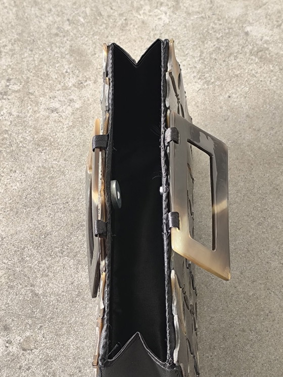 Mid-Century style geometric Lucite Clutch/handbag tortoise shell motif eyecatcher, Clutches, Plexiglass (photo 5 of 14)