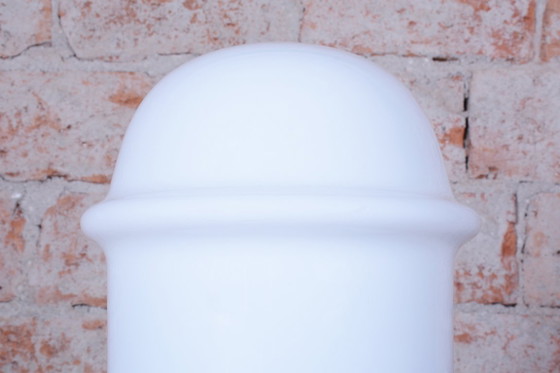 Restored Mid-Century Table Lamp, Lacquered Metal, Opal Glass, Czech, 1960s, White, Mid Century Modern (photo 6 of 7)