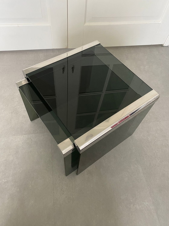 Image 1 of Gallotti & Radice set nesting tables smoke glass vintage