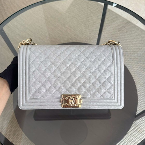 Image 1 of Chanel Boy New Medium - 28CM Quilted Caviar Grey Gray Gold Hardware Series 28
