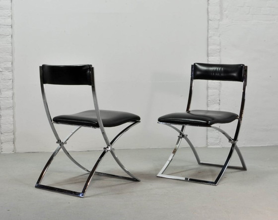 Image 1 of Superb Minimalistic Foldable Dining Chairs Designed by Marcelo Cuneo for Mobel Italia, Set of 4. Italy, 1970s.