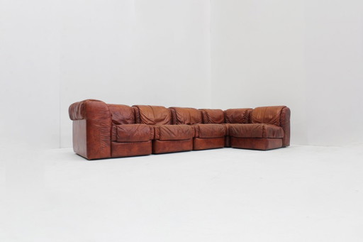 Vintage Seven Salotti Modular Sofa in Cognac Leather , Italy 1970s