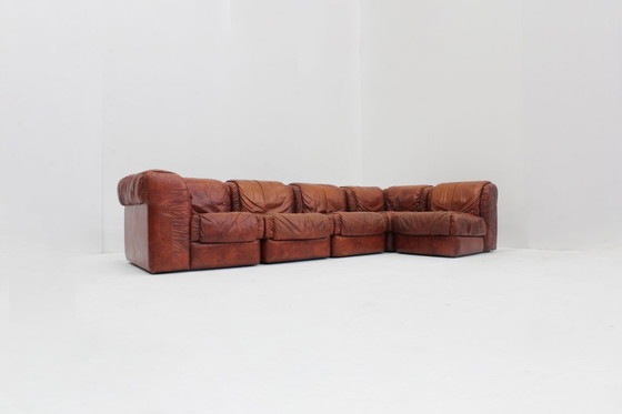 Image 1 of Vintage Seven Salotti Modular Sofa in Cognac Leather , Italy 1970s