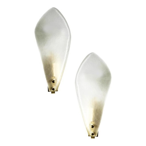 Elegantes, modernes italienisches Wandleuchten-Set aus geschliffenem Muranoglas mit Blattmotiv