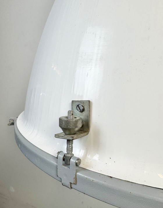 Image 1 of Große weiße Emaille-Industrielampe mit Klarglasabdeckung von Elektrosvit