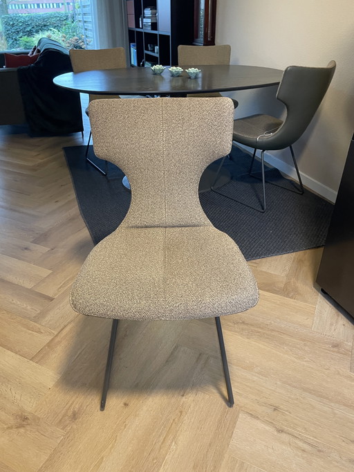 4 Leolux Callas Eetkamerstoelen Leer / Stof,