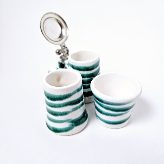 Image 1 of Set of 3 ceramic shot glasses | Vintage handpainted GMUNDNER KERAMIK from AUSTRIA | Green flamed collection from 1970s