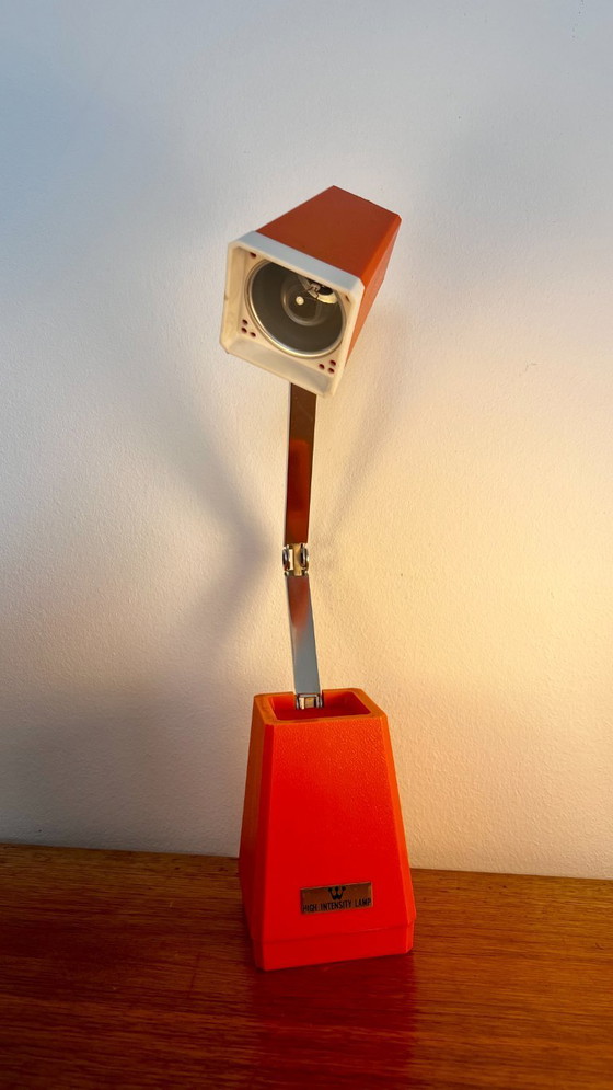 Image 1 of Mid-Century Modern High Intensity Pyramid Folding Lamp | Bright Orange, 1970s