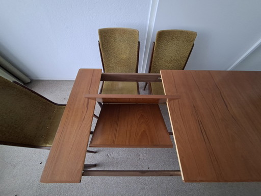 Set di 4 sedie da pranzo vintage e tavolo allungabile, anni '60, metà secolo