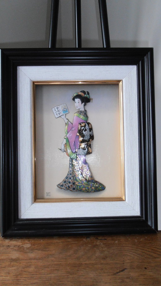 Geisha japonaise sculpture originale en bois - Etat neuf