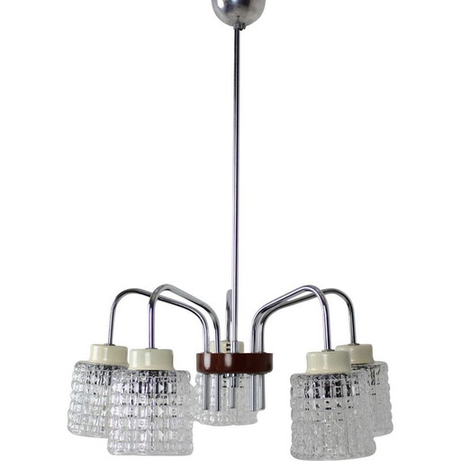 Lampadario vintage in vetro e metallo di Lidokov repoli, Cecoslovacchia 1960