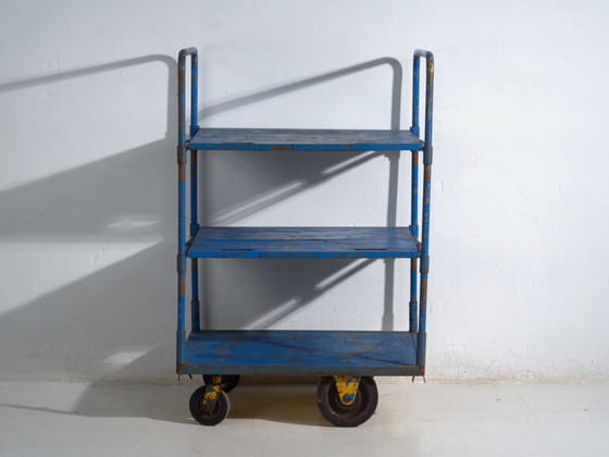 Industrial blue metal cart – Factory trolley Europe – circa 1950 #1 – Bar carts, Iron, Industrieel (photo 34 of 35)