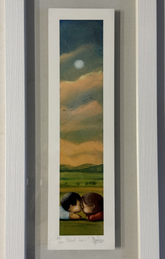 Diego Santini 13x46cm Small Kisses in Frame, Modern Art Silkscreen Print – Lithographs & prints, Paper, Wood (photo 4 of 7)