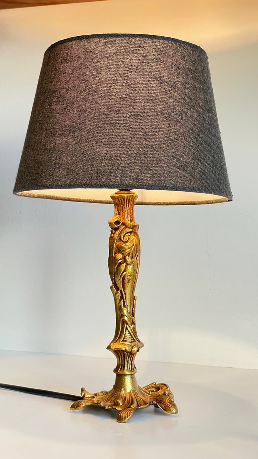 Lampe Laiton Massif et Tissu Façon Lin