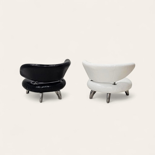 Yin&Yang - Sculptural Italian Longue Chairs In Leather And Chrome 