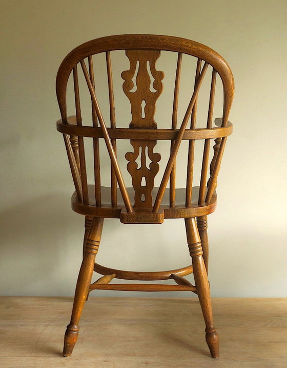 Mid-Century Lyre Back Windsor Elbow Armchair in Solid Oak, 1960s – Dining chairs, Wood (photo 6 of 12)